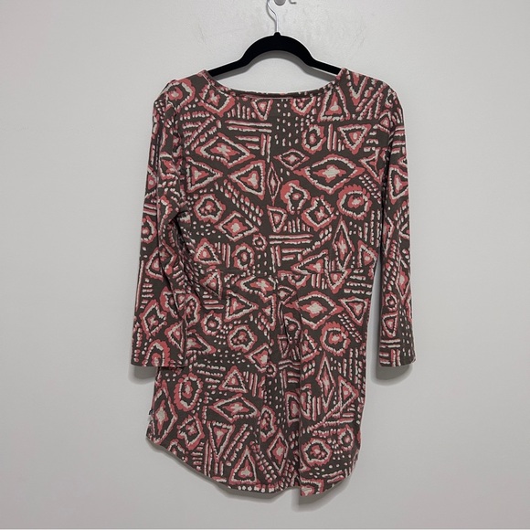 Toad & Co. Tunic Top Women's Medium Coral & Brown 3/4 Sleeves Geometric fall - Picture 2 of 10